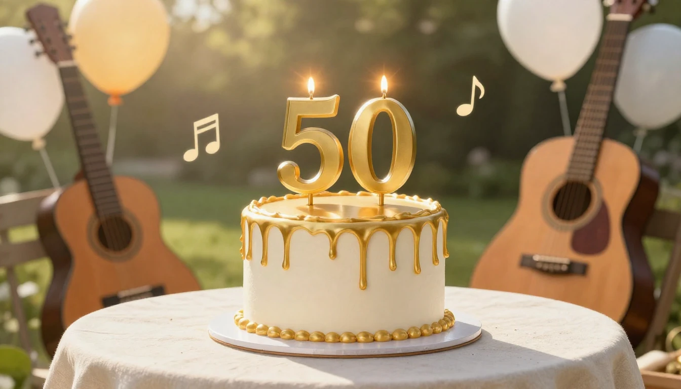 A festive and elegant composition symbolizing a 50th birthda...