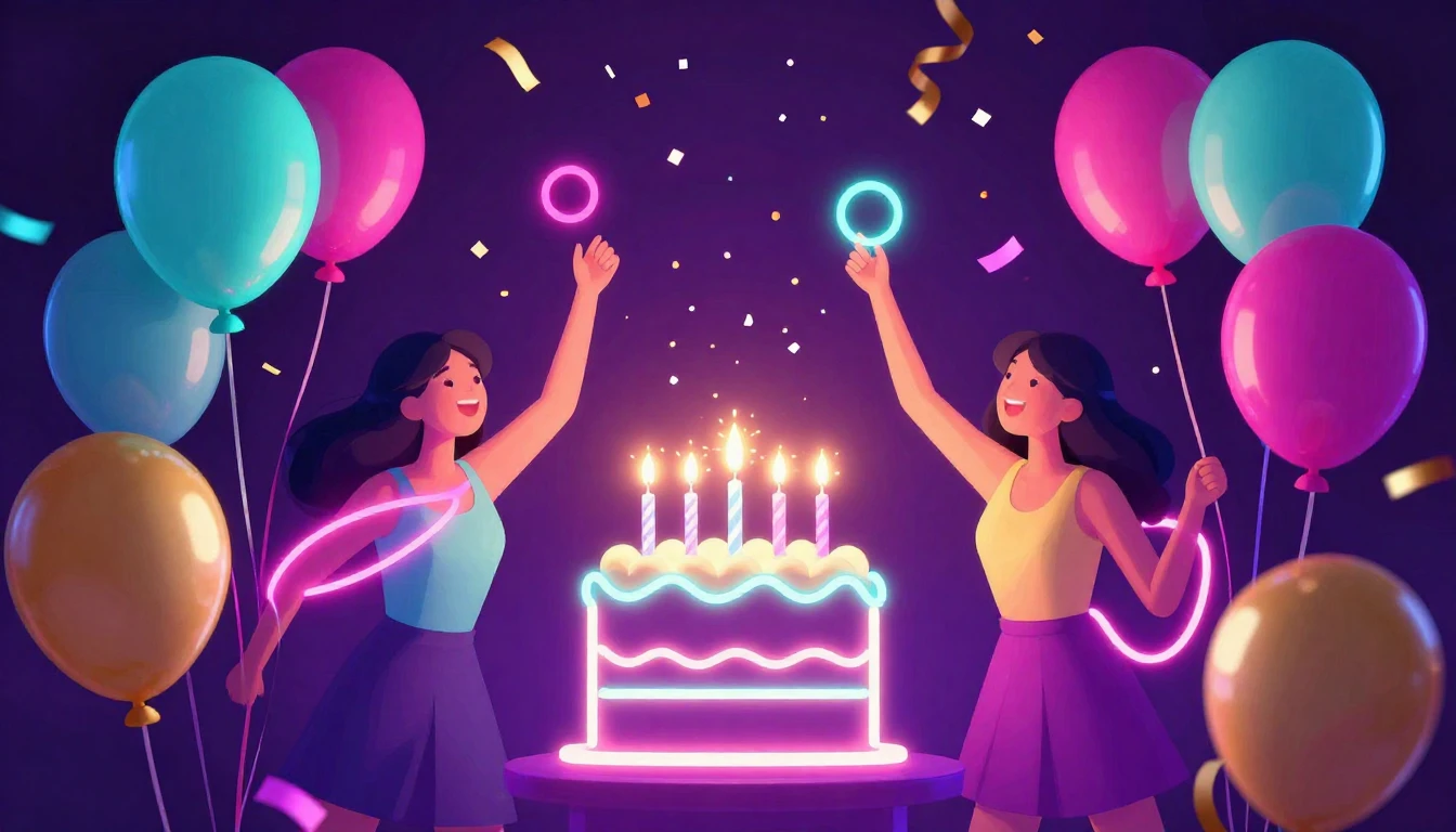 A vibrant and energetic birthday celebration scene, centered...
