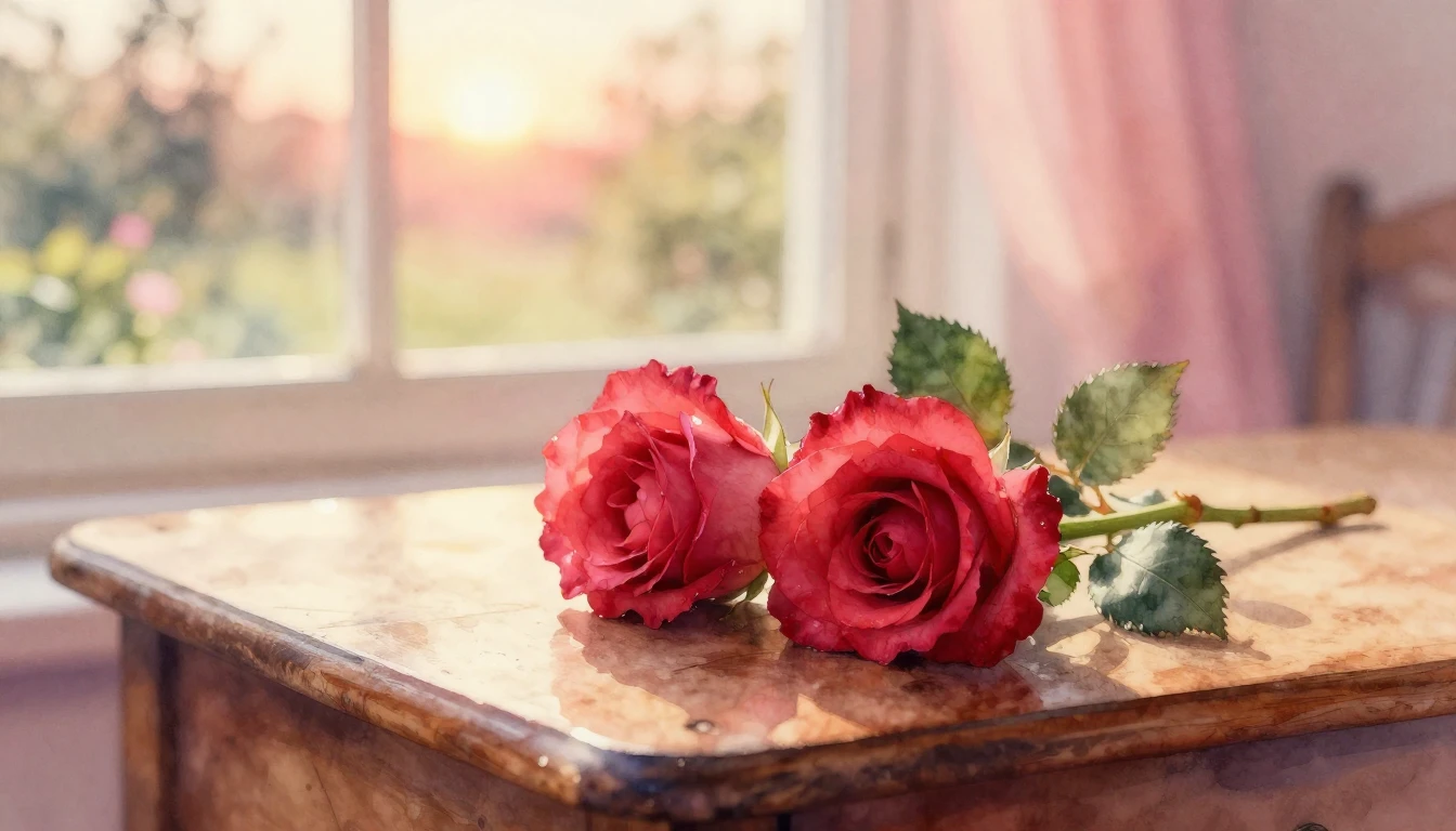 A delicate and ethereal watercolor painting of two intertwin...