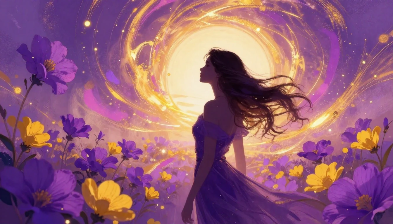 A vibrant and symbolic composition featuring a silhouette of...