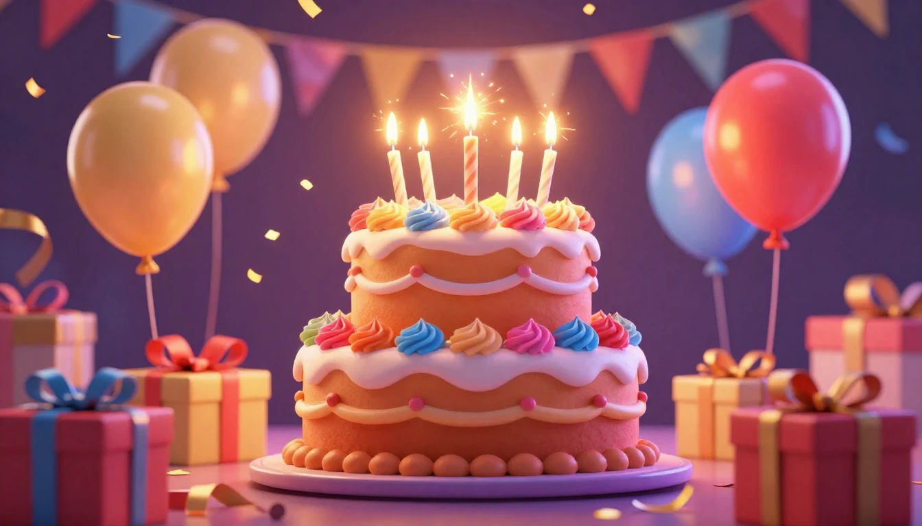 A vibrant and festive 3D animation style illustration of a b...