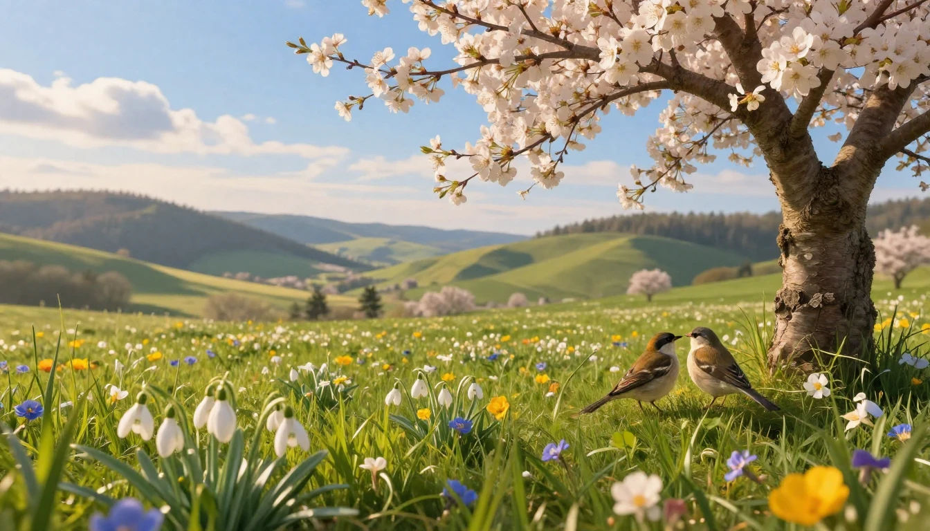 A breathtaking spring landscape in a lush Romanian valley. D...