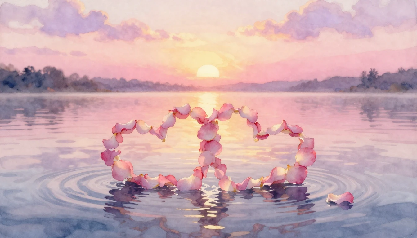 A soft and dreamy watercolor painting of two intertwined hea...