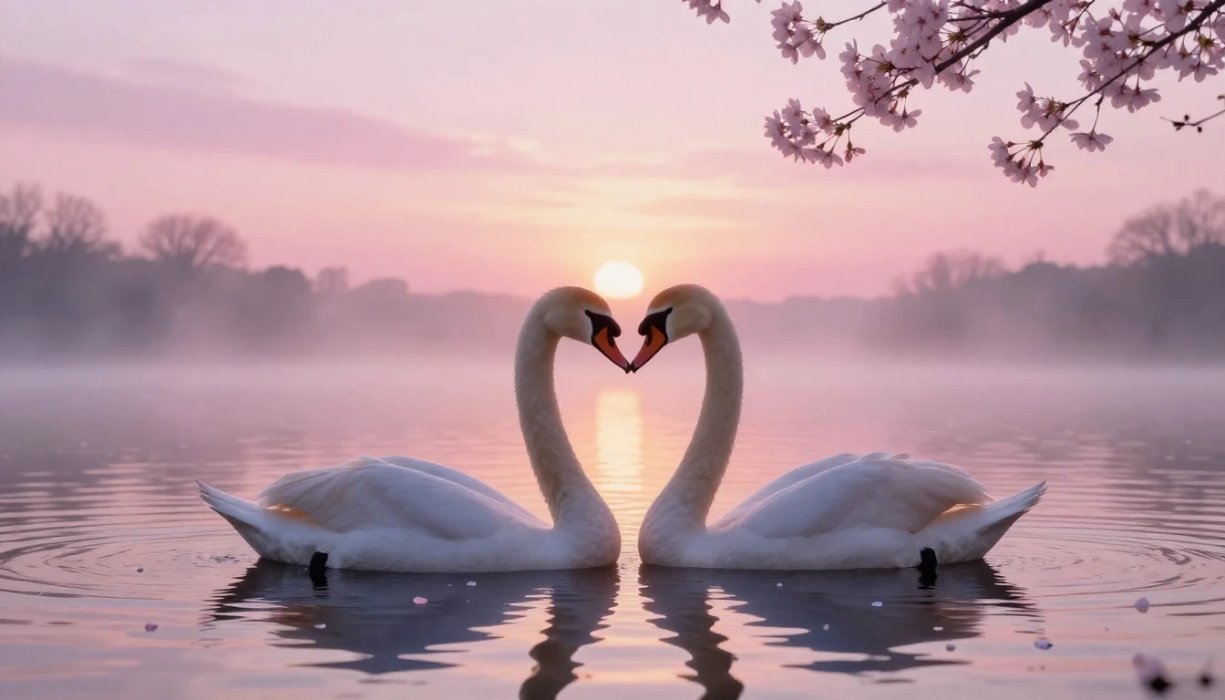 A dreamy and romantic scene featuring two delicate silhouett...