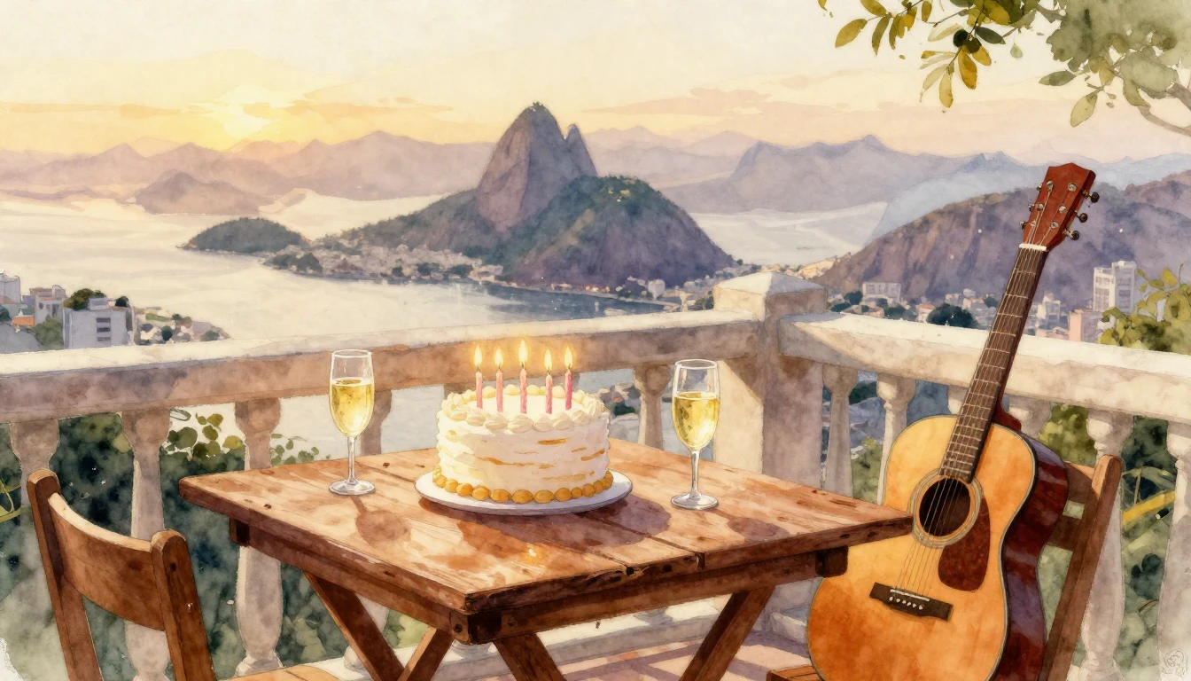 A warm and inviting watercolor painting of a birthday celebr...