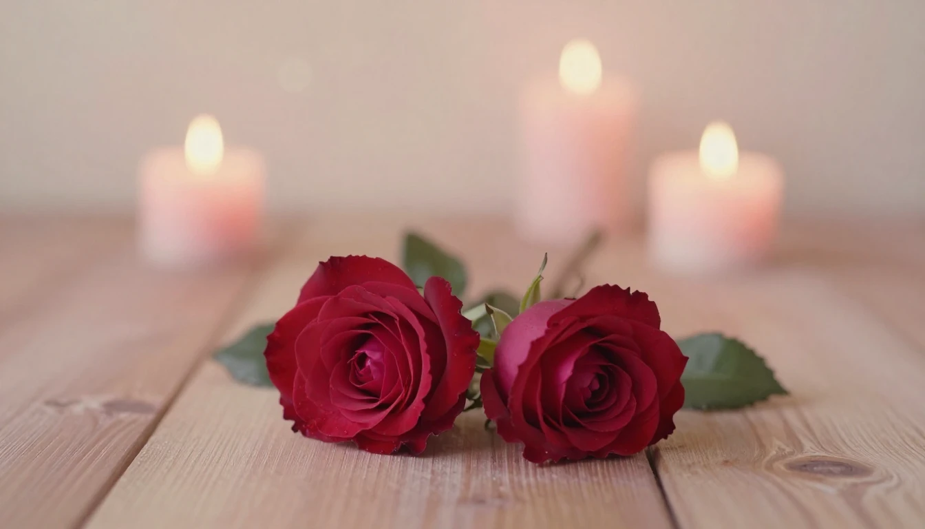 A soft and ethereal painting depicting two delicate red rose...