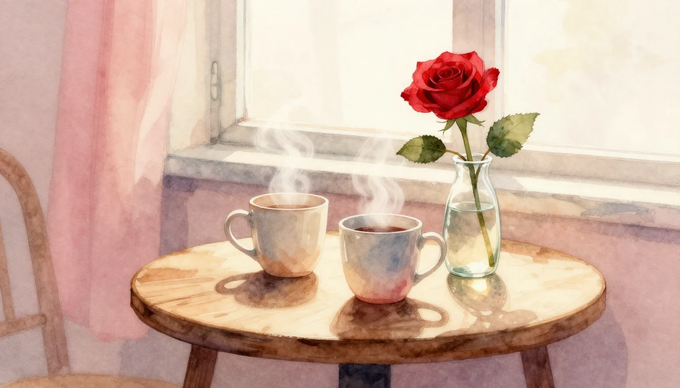 A soft and dreamy watercolor illustration of a cozy indoor s...