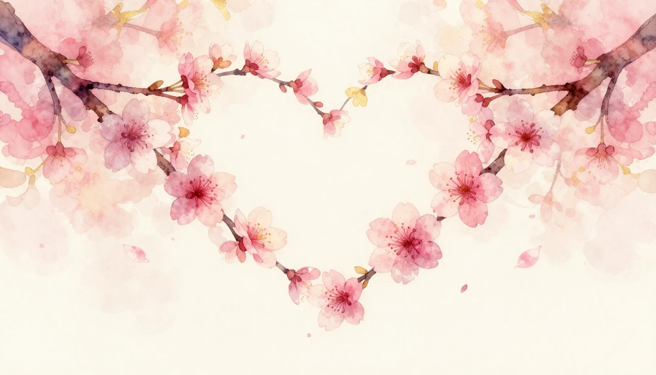 A delicate watercolor painting of two intertwined cherry blo...