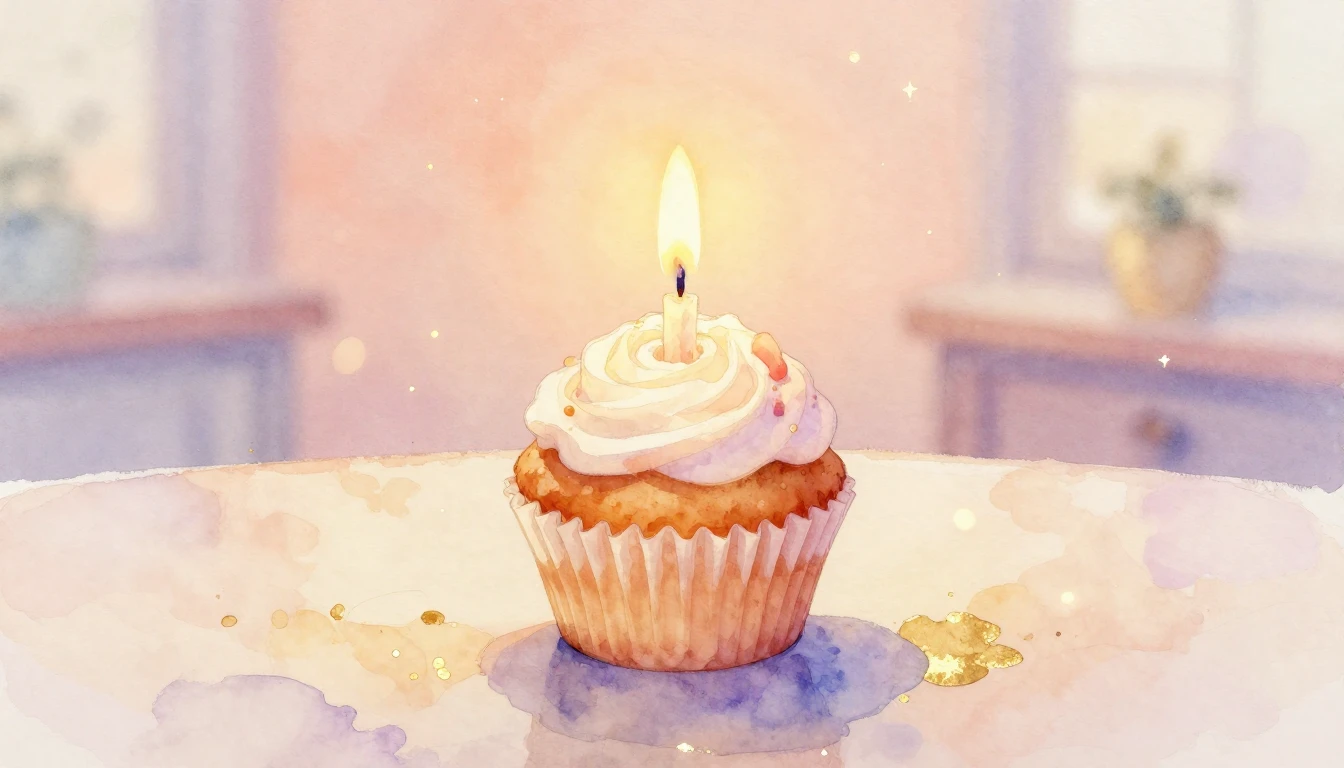 A delicate watercolor painting of a single lit candle on a s...