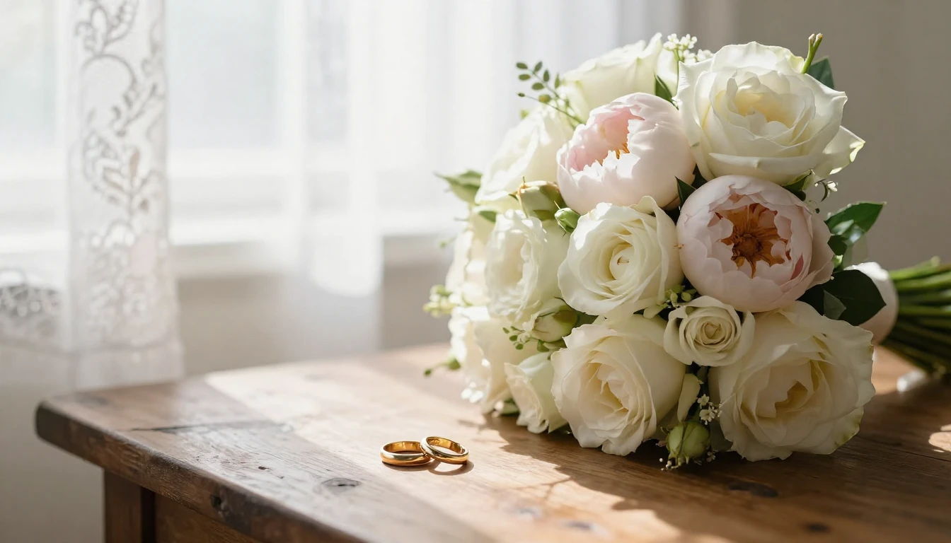 A heartwarming and romantic wedding scene depicted in soft c...