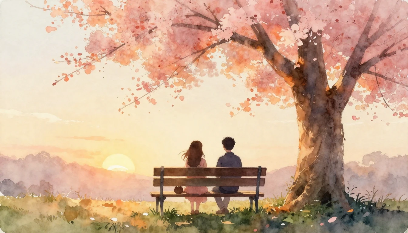 A beautiful watercolor painting depicting two silhouettes of...