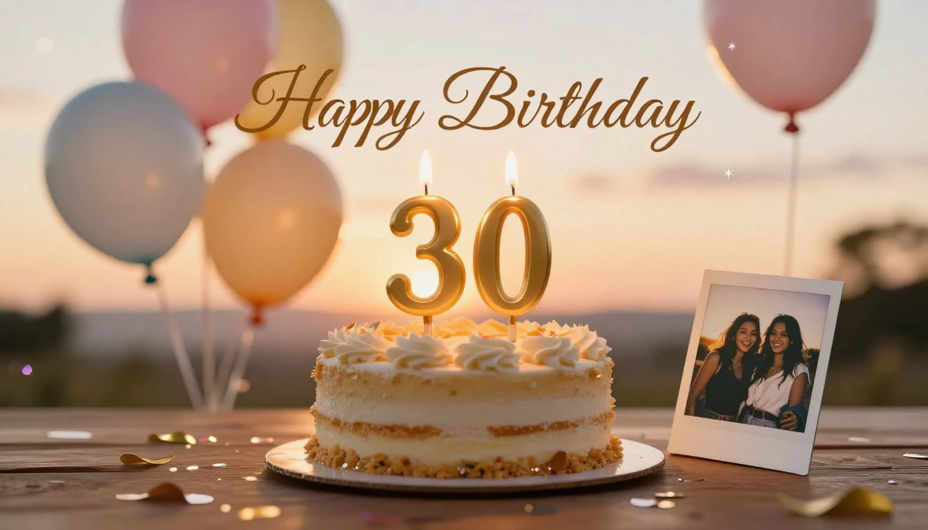 A warm and celebratory 30th birthday concept art. A beautifu...