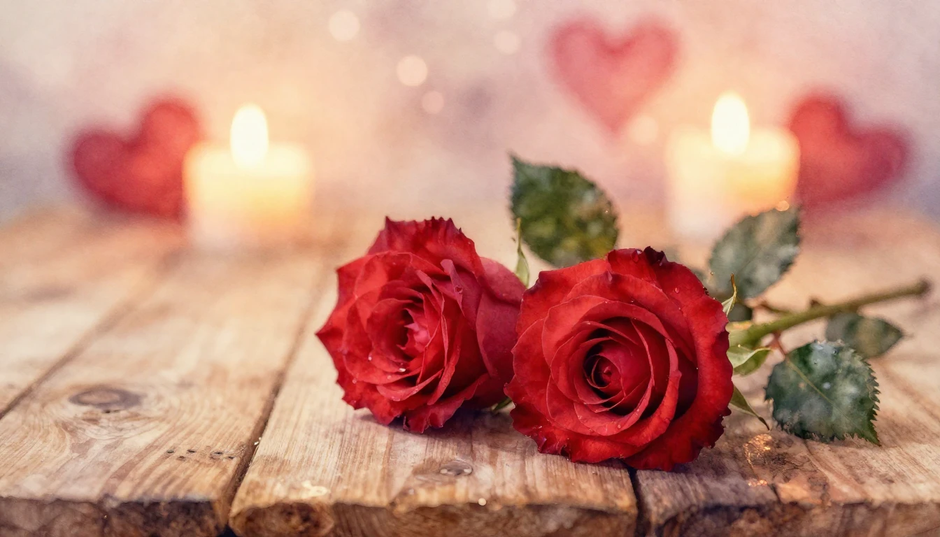 A soft watercolor painting of two delicate red roses intertw...