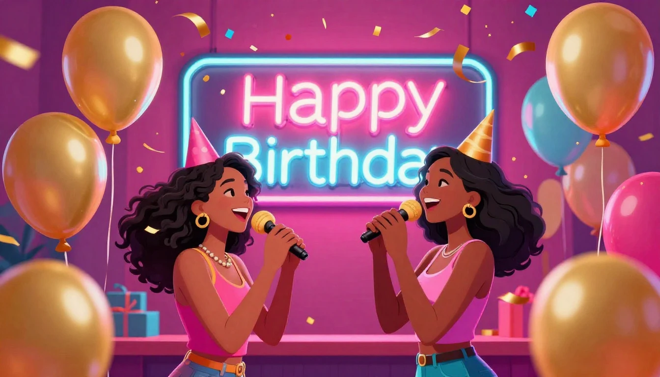 A vibrant and joyful digital artwork depicting a birthday ce...