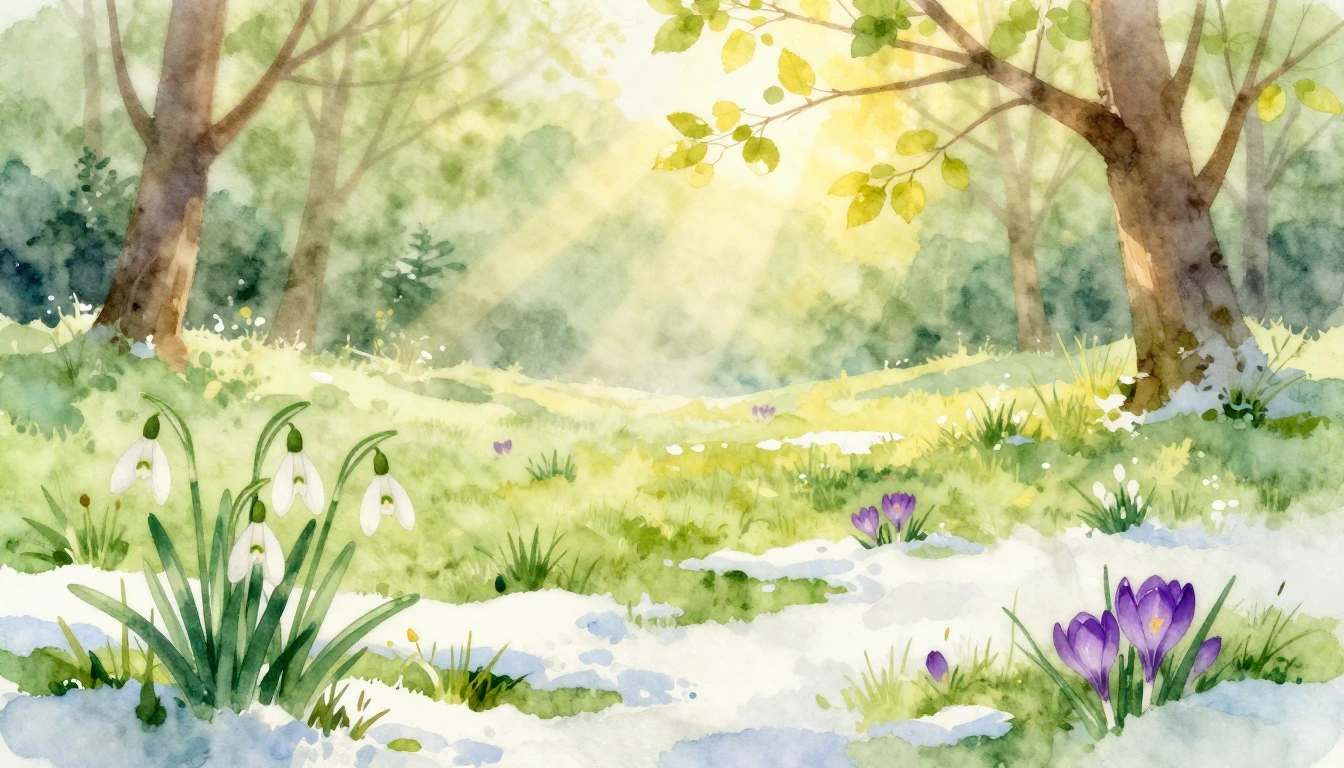 A beautiful, soft watercolor painting of a spring meadow. In...
