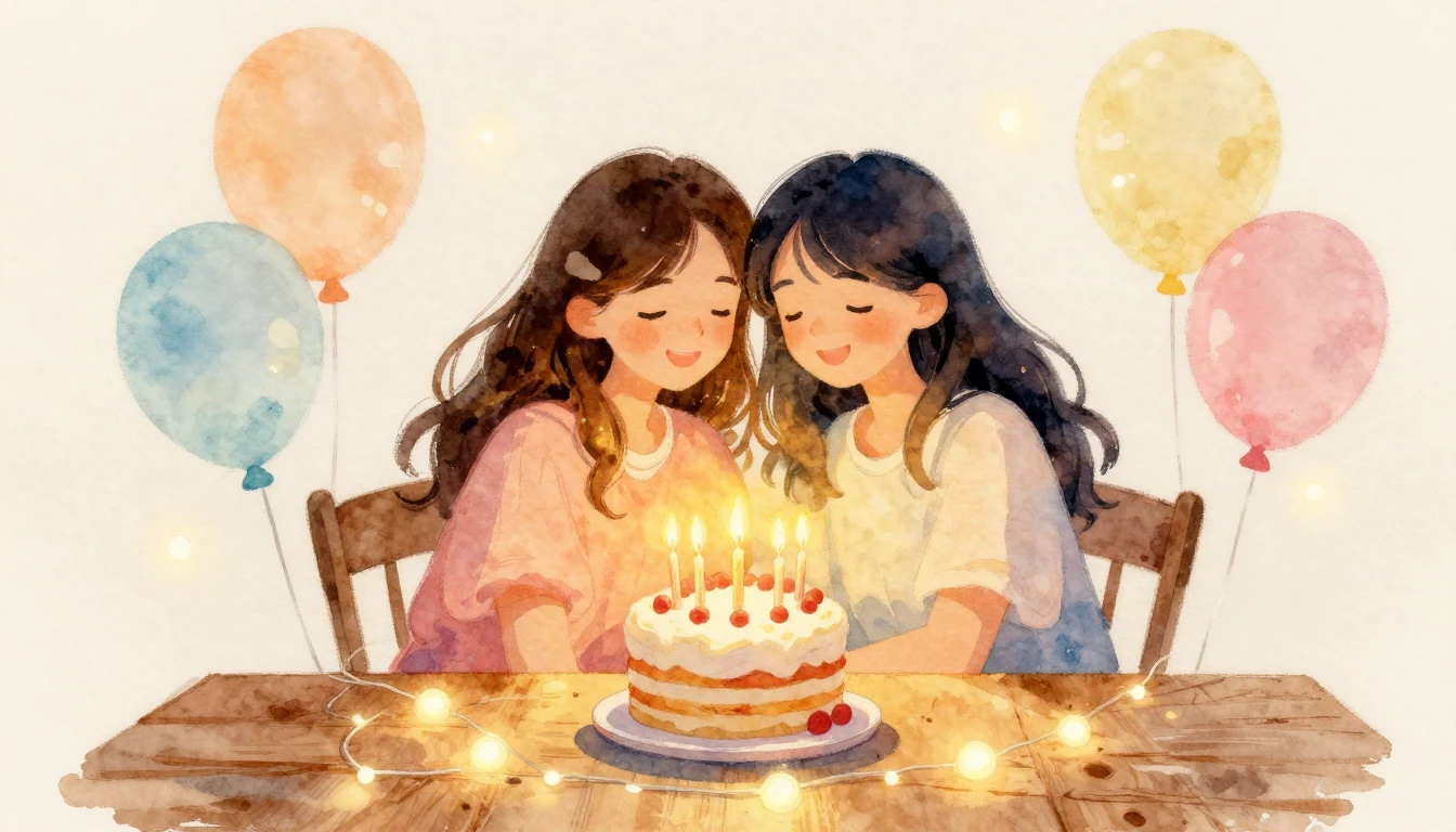 A warm and aesthetic watercolor painting of two best friends...