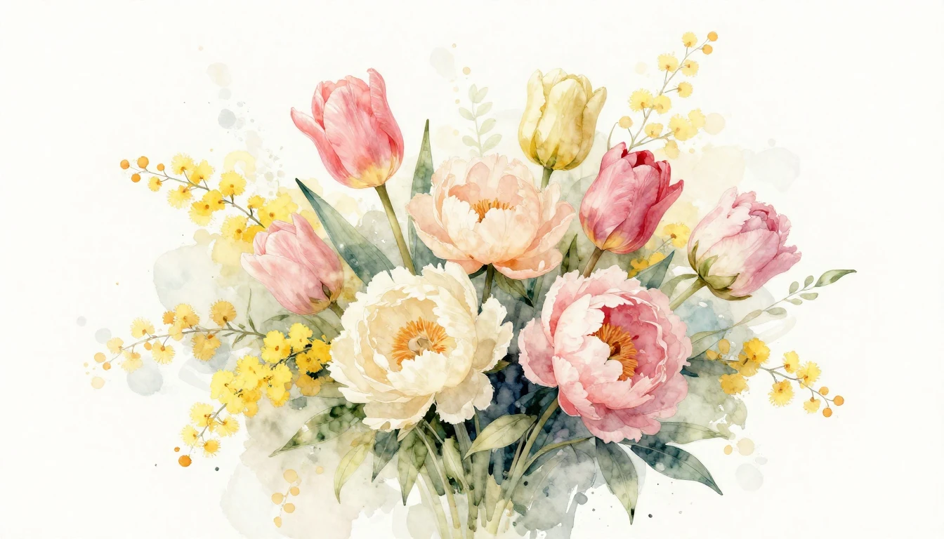 A beautiful and delicate watercolor painting of a blooming b...