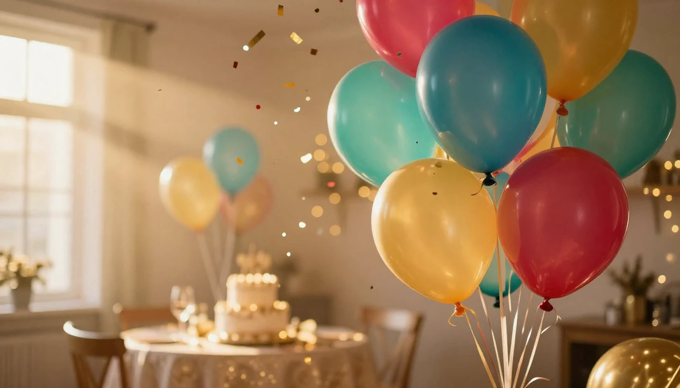 A vibrant and festive scene featuring a cluster of colorful ...