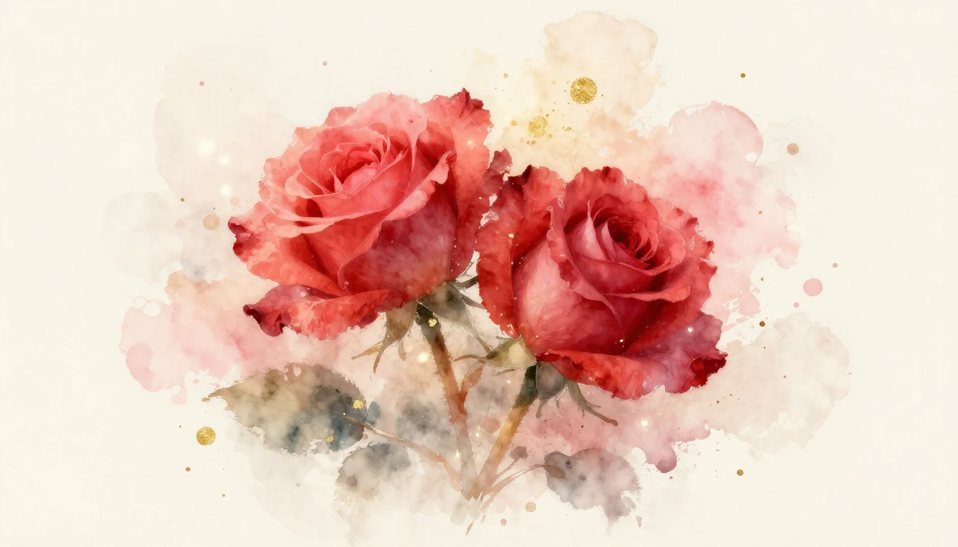 A dreamy watercolor painting of two delicate red roses inter...