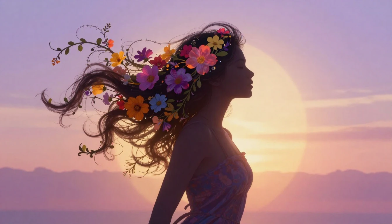 A beautiful and artistic illustration of a woman's silhouett...