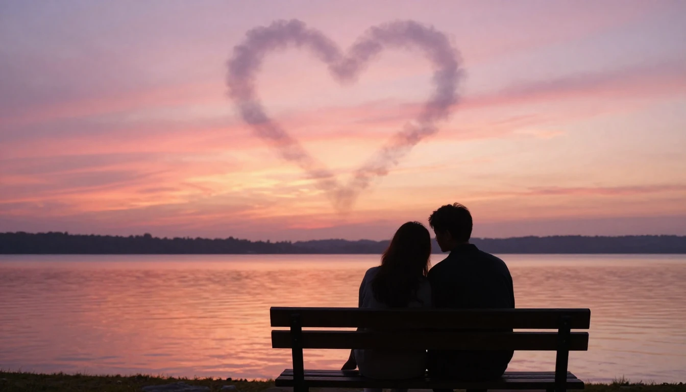 A romantic and intimate scene showing two silhouettes sittin...
