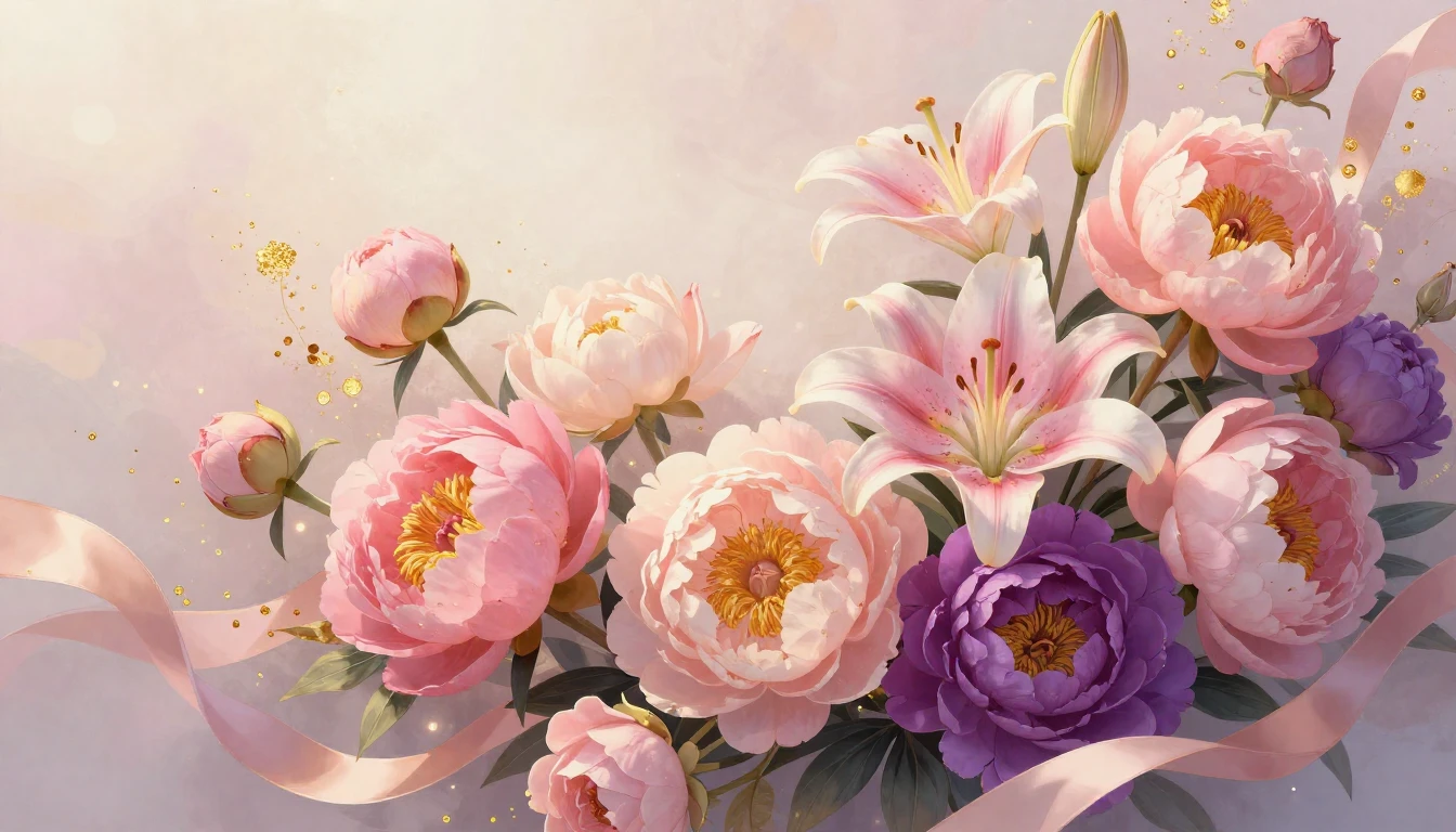 A beautiful and vibrant composition featuring a variety of b...