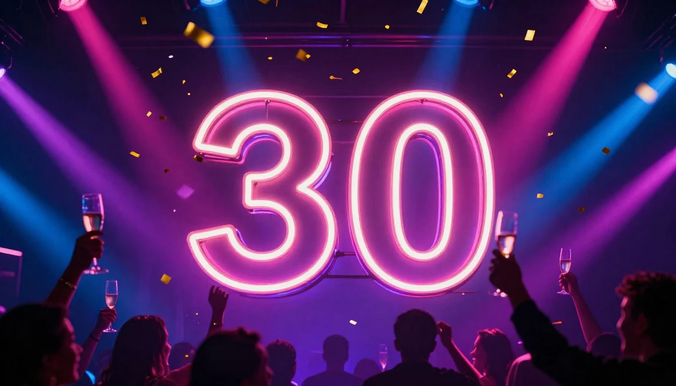 A vibrant and celebratory album cover design featuring a lar...