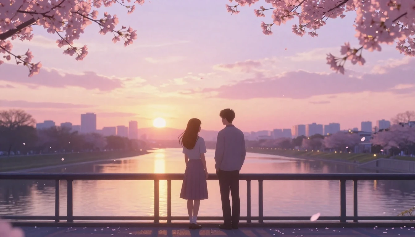 A breathtakingly beautiful scene of two glowing silhouettes ...