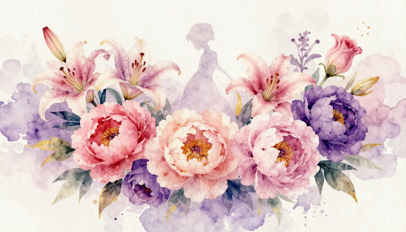 A beautiful and vibrant watercolor painting of various bloom...