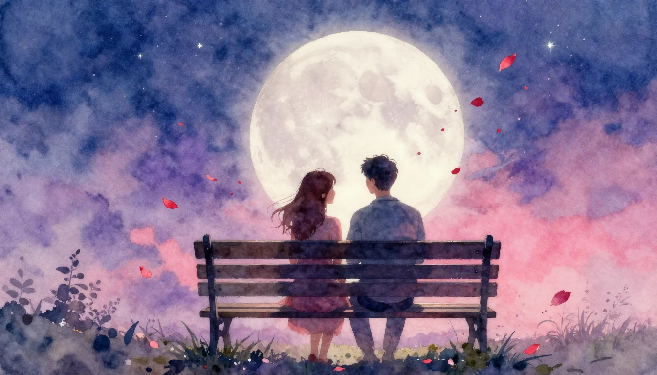 A romantic and dreamy watercolor painting depicting a couple...