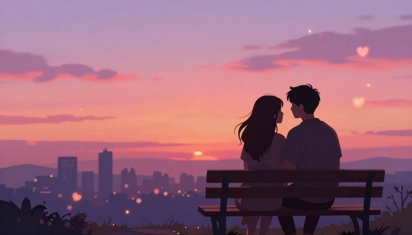 A romantic and serene digital art illustration of a silhouet...