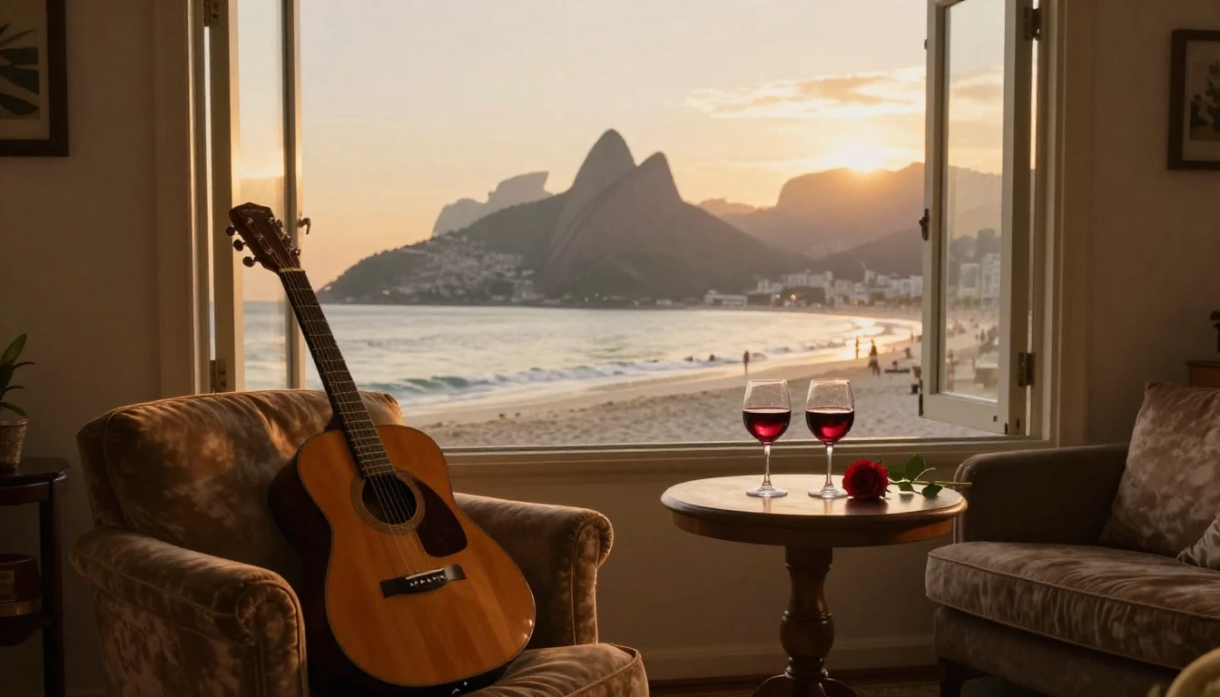 A romantic and intimate scene featuring a cozy living room w...