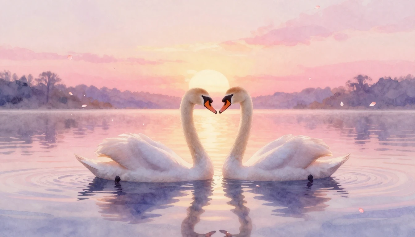 A soft and ethereal watercolor painting depicting a serene s...