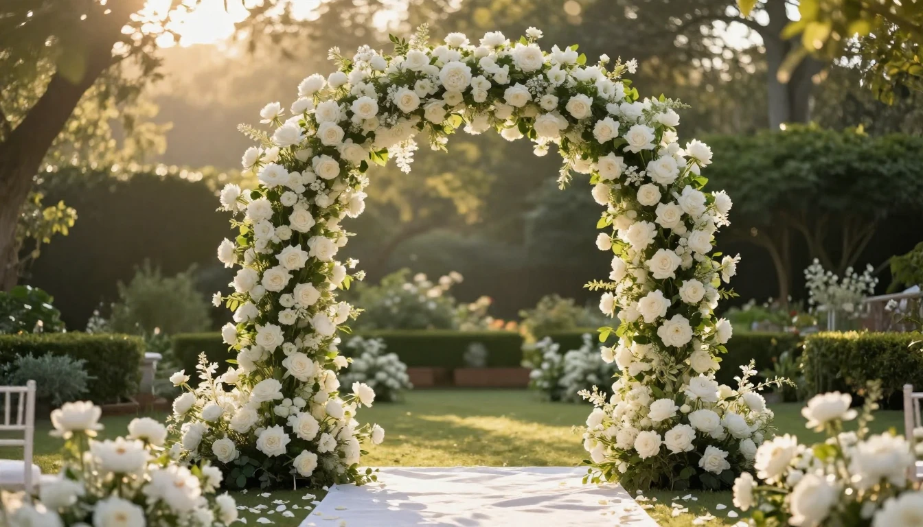A breathtaking scene of a sun-drenched garden at golden hour...