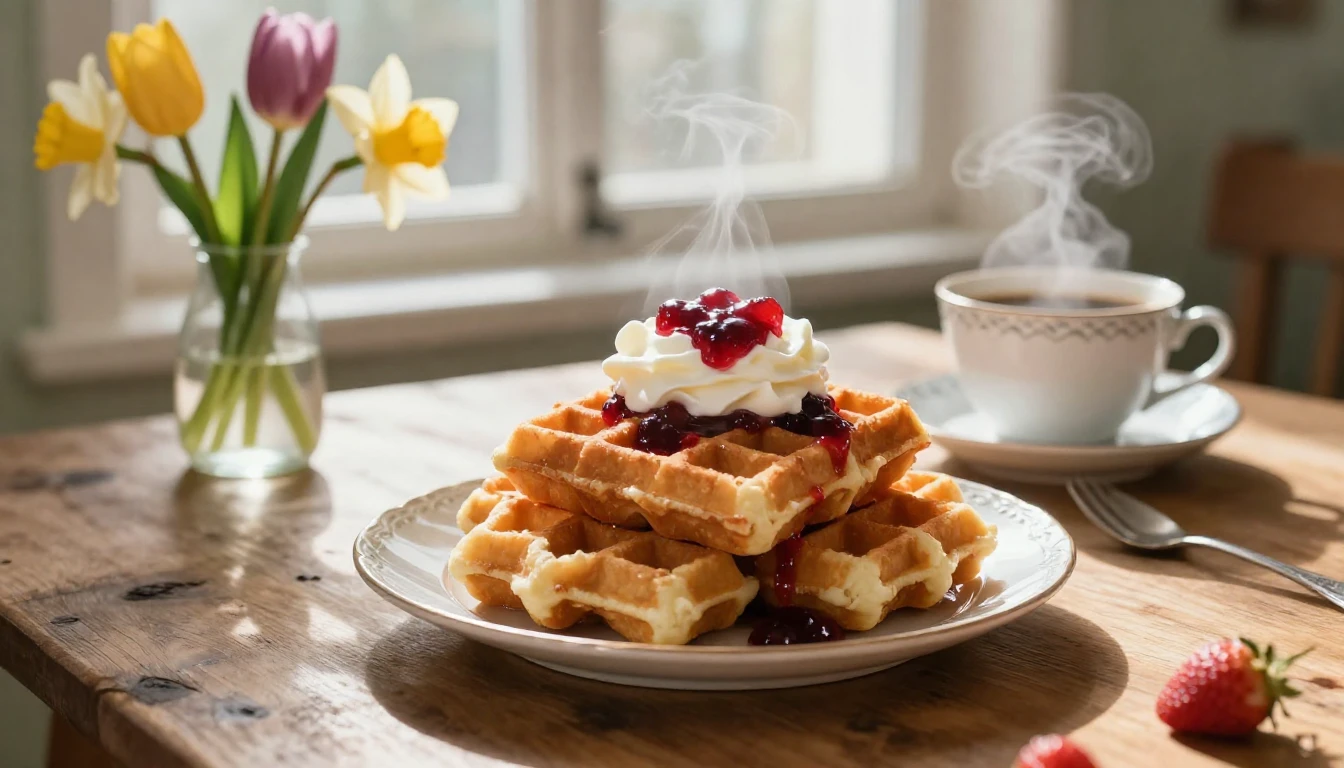 A cozy, inviting scene of a rustic wooden table set for a Sw...