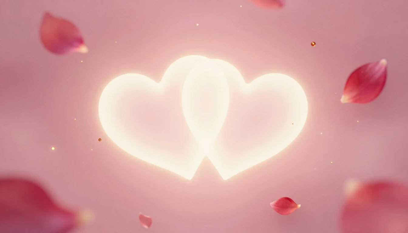 A delicate and ethereal scene featuring two glowing hearts i...