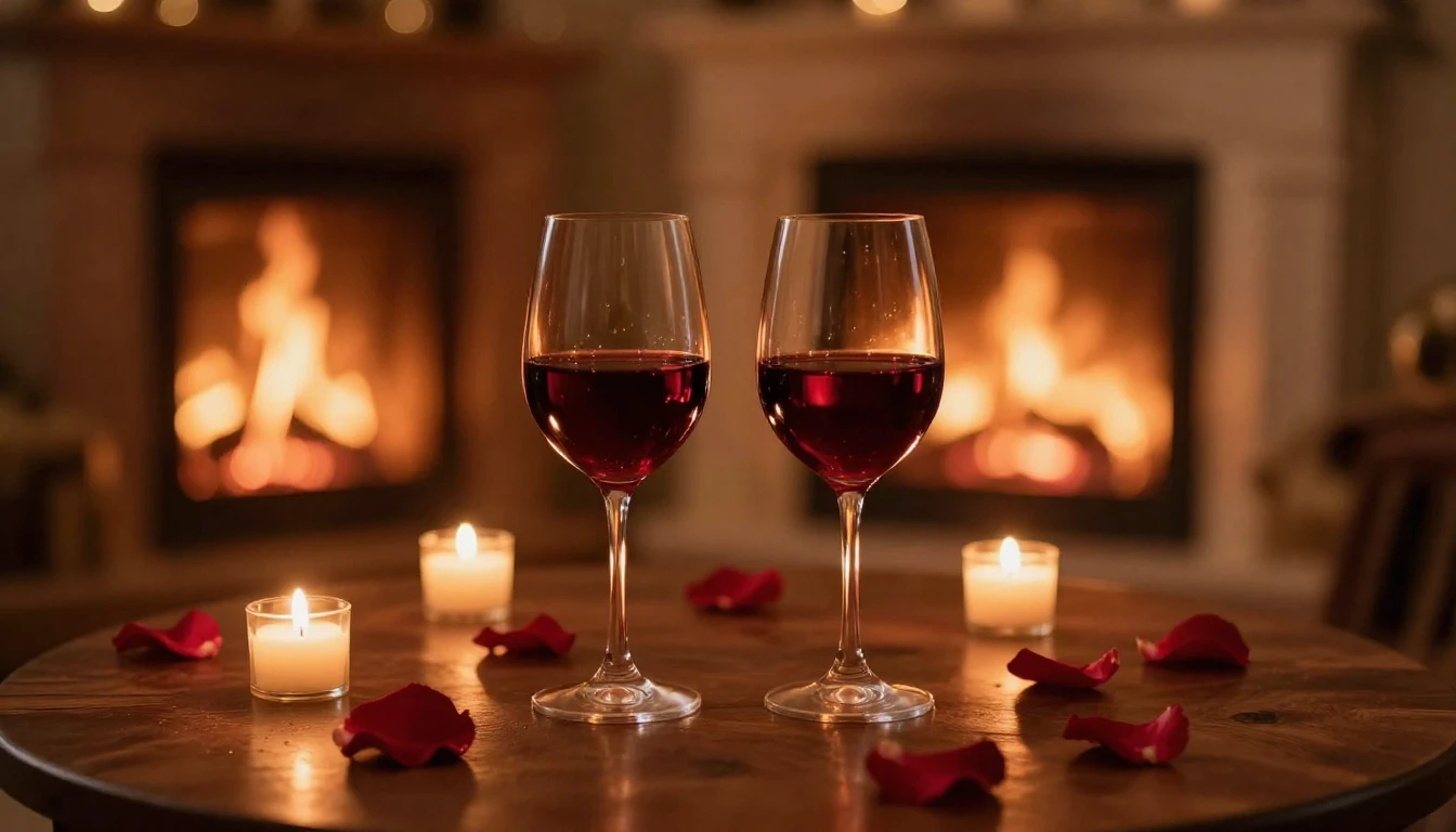 A dreamy and romantic scene featuring two elegant glasses of...