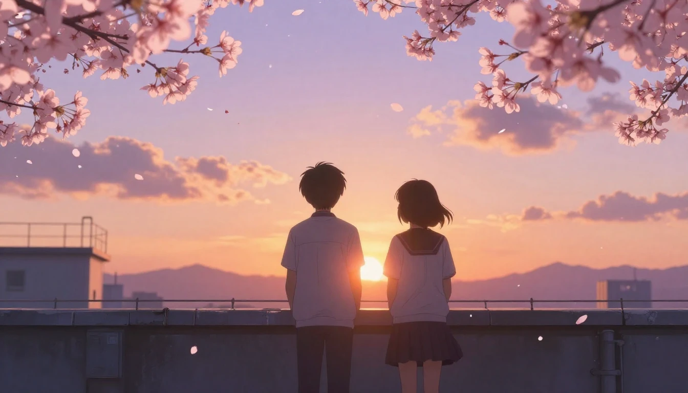 A nostalgic and emotional scene on a Japanese school rooftop...