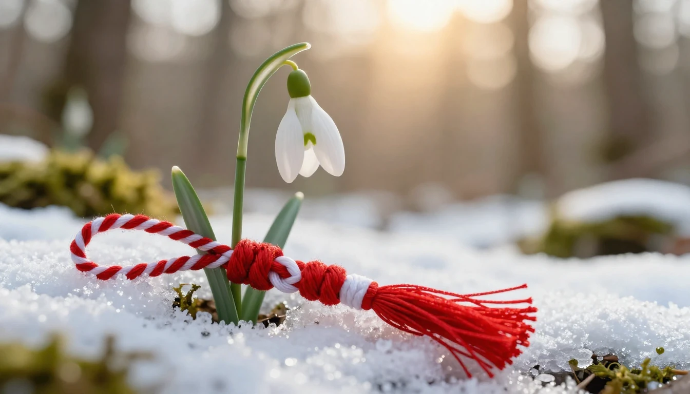 A beautiful close-up of a snowdrop flower emerging from unde...