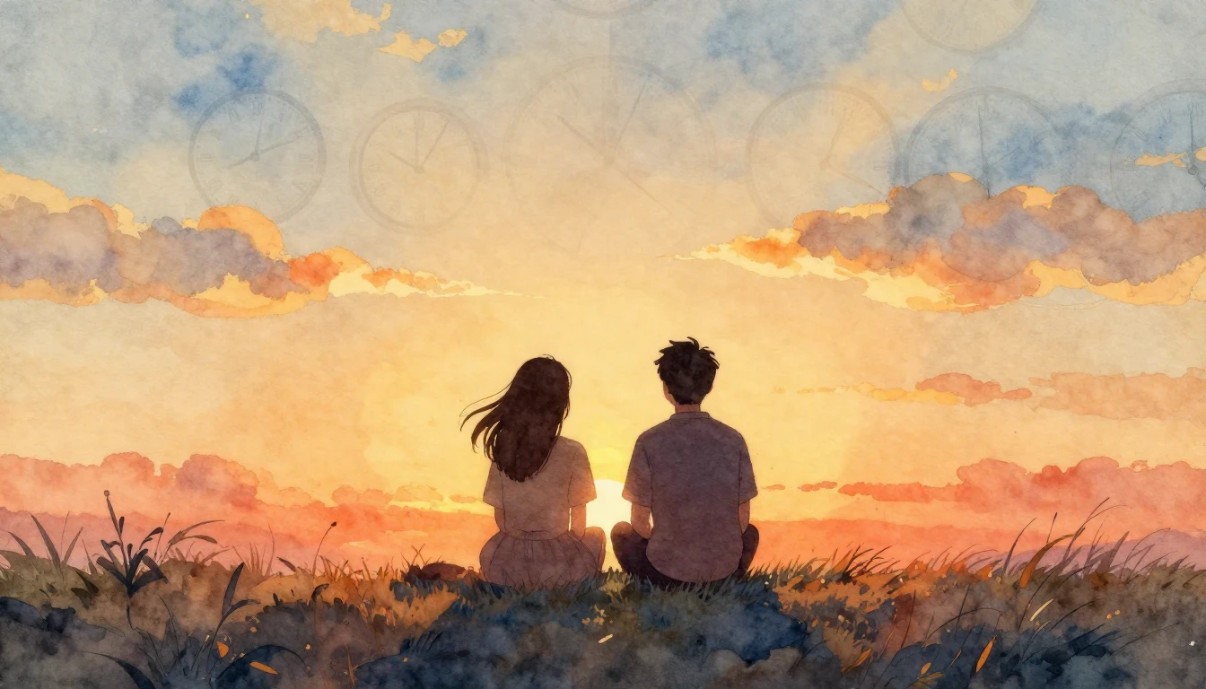 A heartwarming watercolor painting depicting two silhouettes...