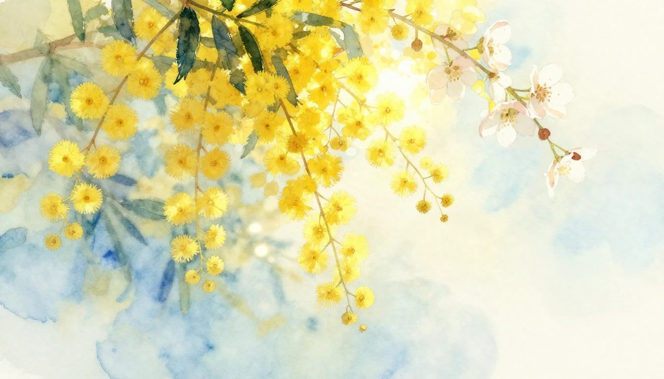 A beautiful watercolor painting of bright yellow mimosa flow...