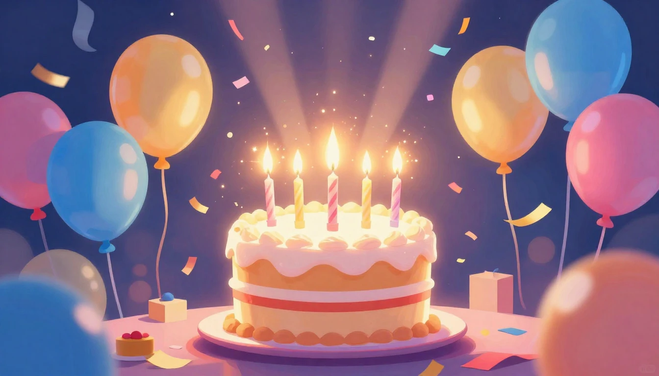 A vibrant and festive birthday celebration scene, abstract d...