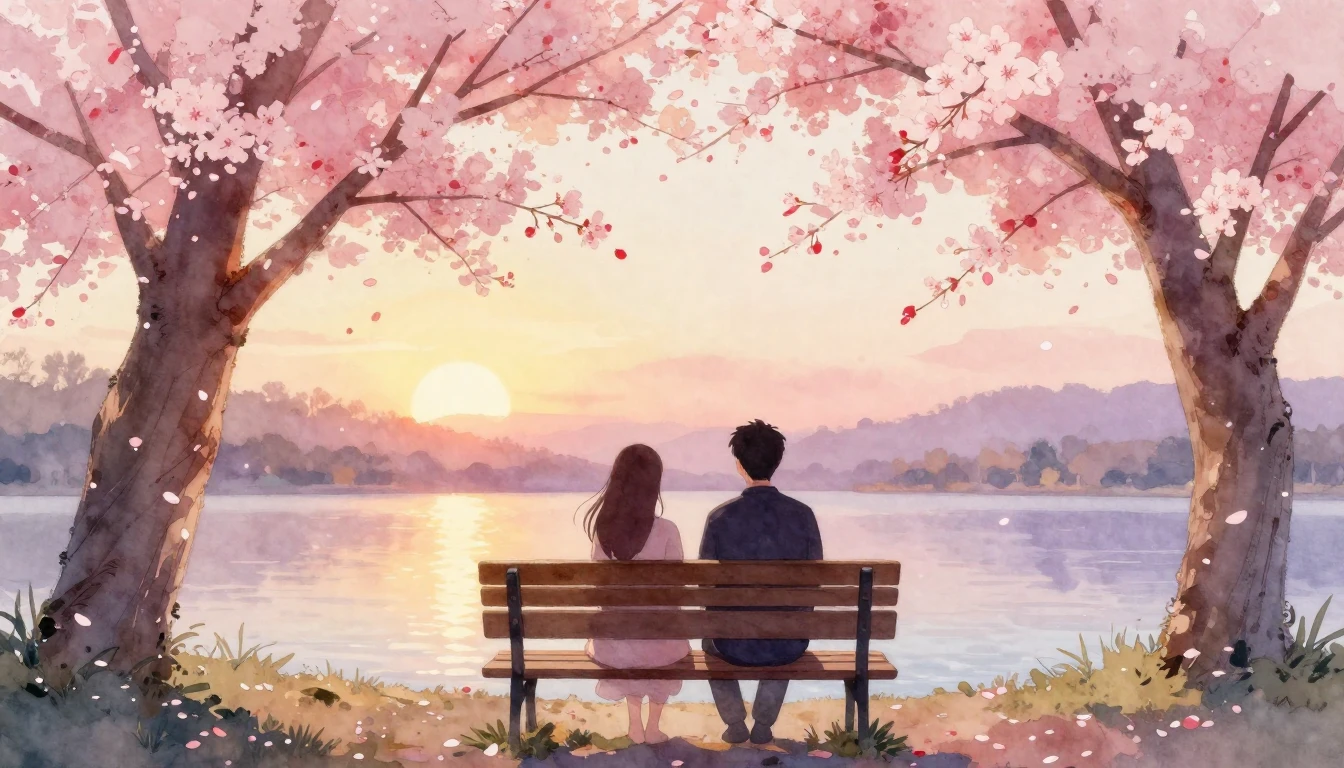 A beautiful watercolor painting depicting two stylized silho...