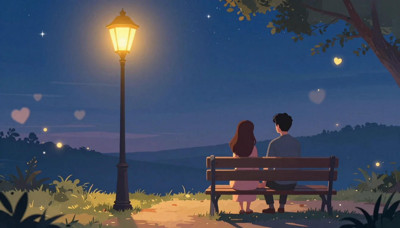 A romantic and dreamy illustration of a couple holding hands...