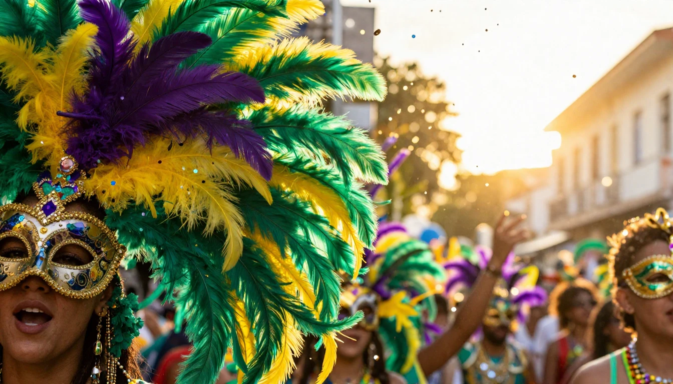 A vibrant and explosive scene of a Carnival celebration. The...