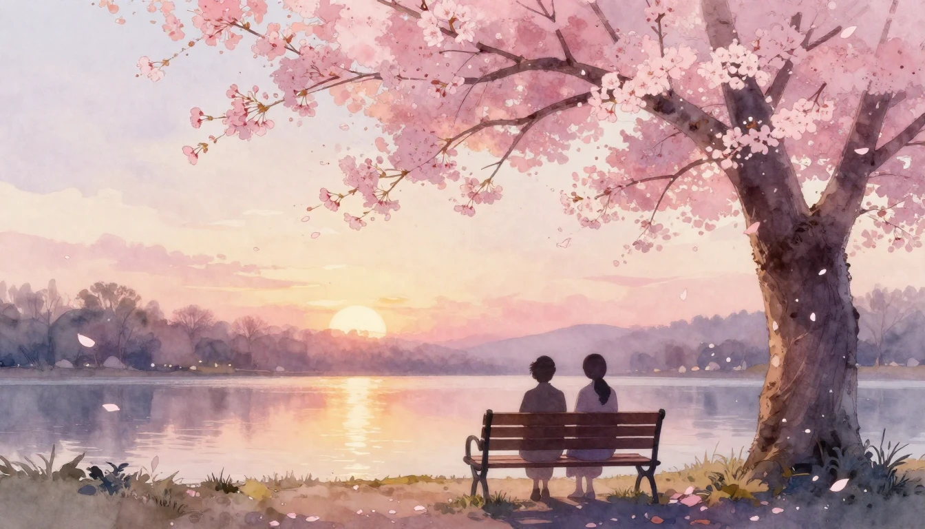 A dreamy watercolor painting of two elegant silhouettes sitt...