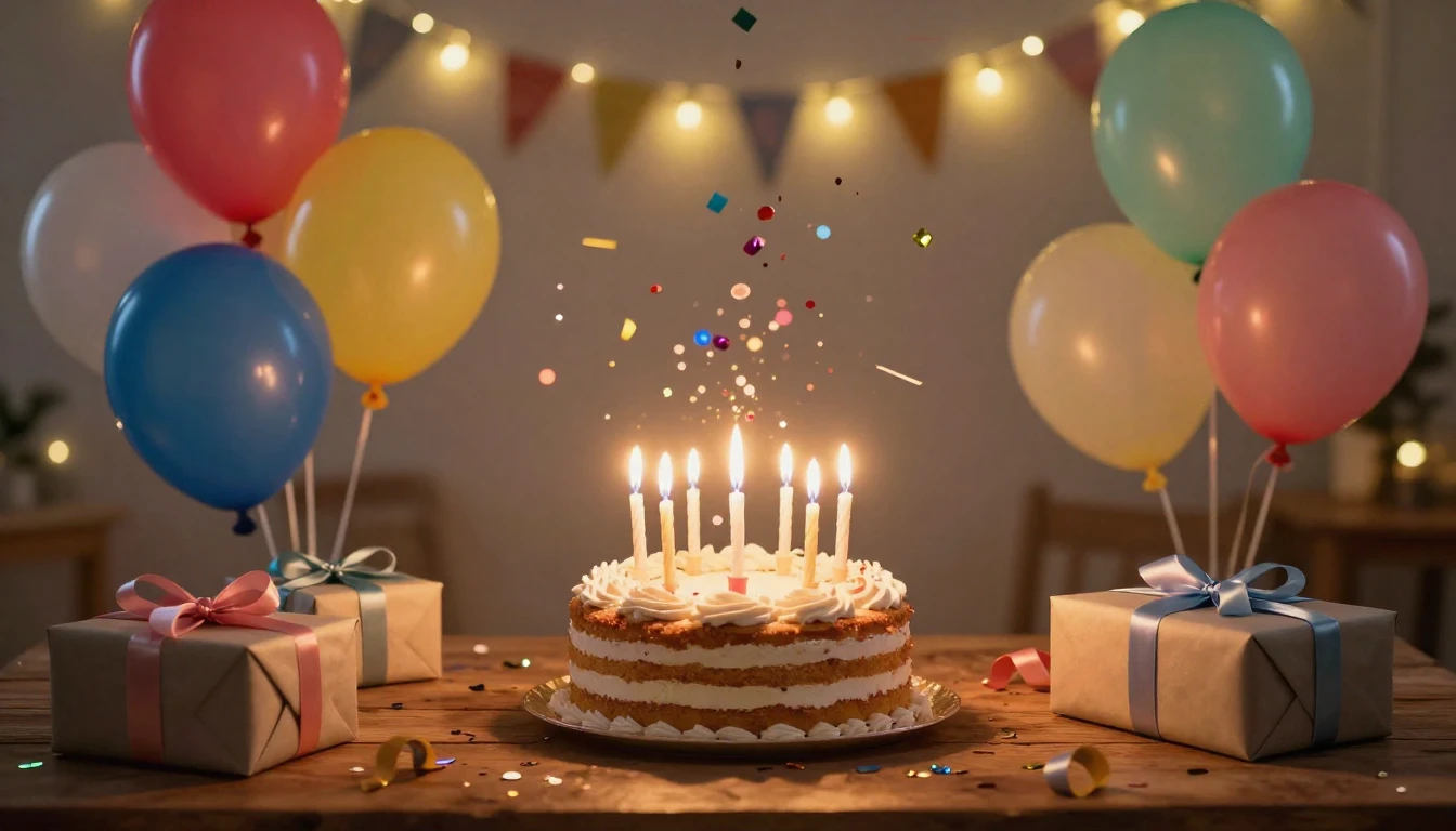 A joyful and vibrant birthday celebration scene. A beautiful...