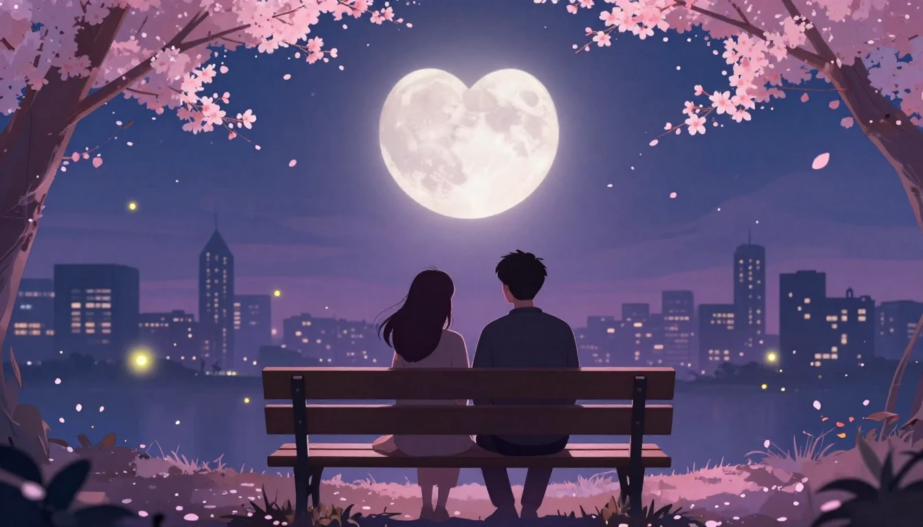 A romantic digital art illustration showing two silhouettes ...