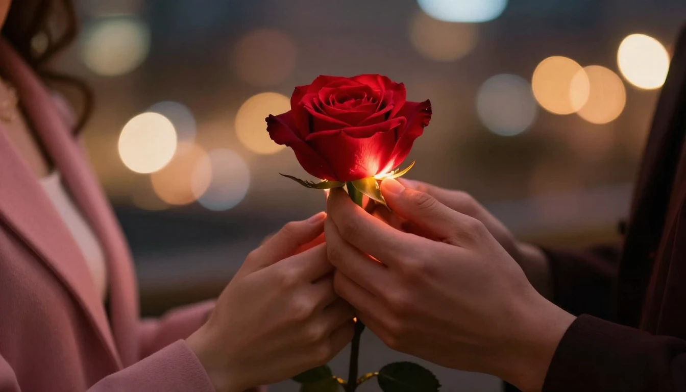 A romantic and intimate close-up scene focusing on two hands...