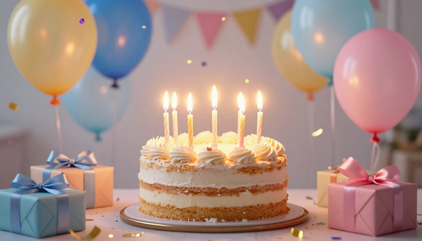 A vibrant and festive birthday scene featuring a large, deli...